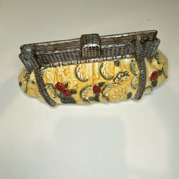 Vtg Porcelain Purse Shaped Cookie Jar Yellow, Green, Silver and Red - Picture 11 of 14